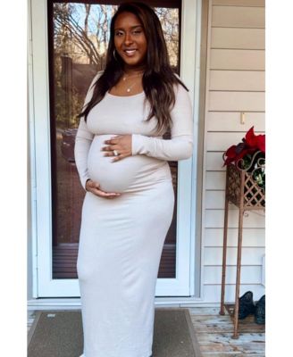 Maternity Black Ribbed Long Sleeve Square Neck Maxi Dress