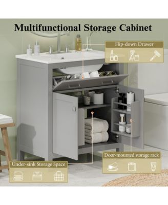 30" Ceramic Sink Soft-Close 2-Door Bathroom Vanity Cabinet