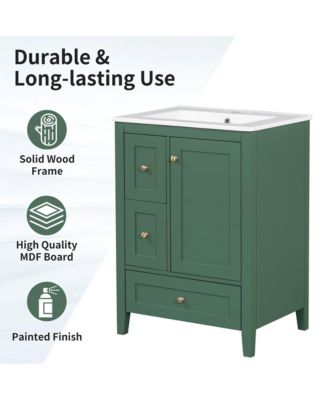 Bathroom Vanity with Storage Adjustable Shelf MDF Rubberwood Removable Dividers Dark Green Finish