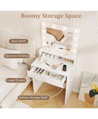 Vanity Desk with Adjustable Brightness and 3 Light Modes for Bedroom