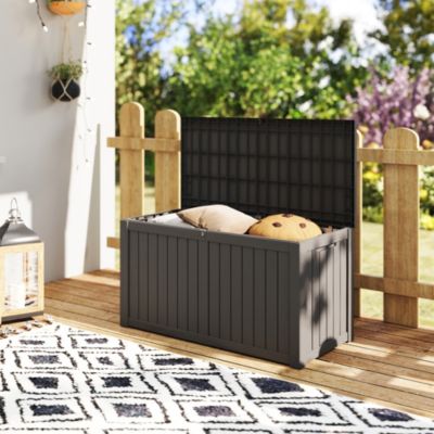 190 Gallon Patio Waterproof Resin Deck Box Lockable Outdoor Storage Garden Tools