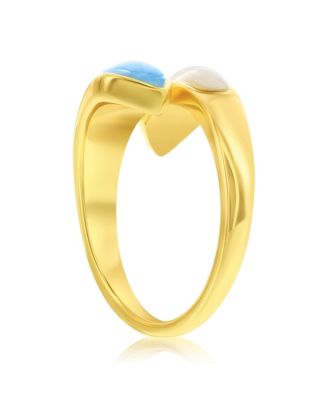 Steling Silver, MOP & Larimar Bypass Ring - Gold Plated
