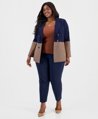 Plus Size Colorblocked Peak-Lapel Blazer