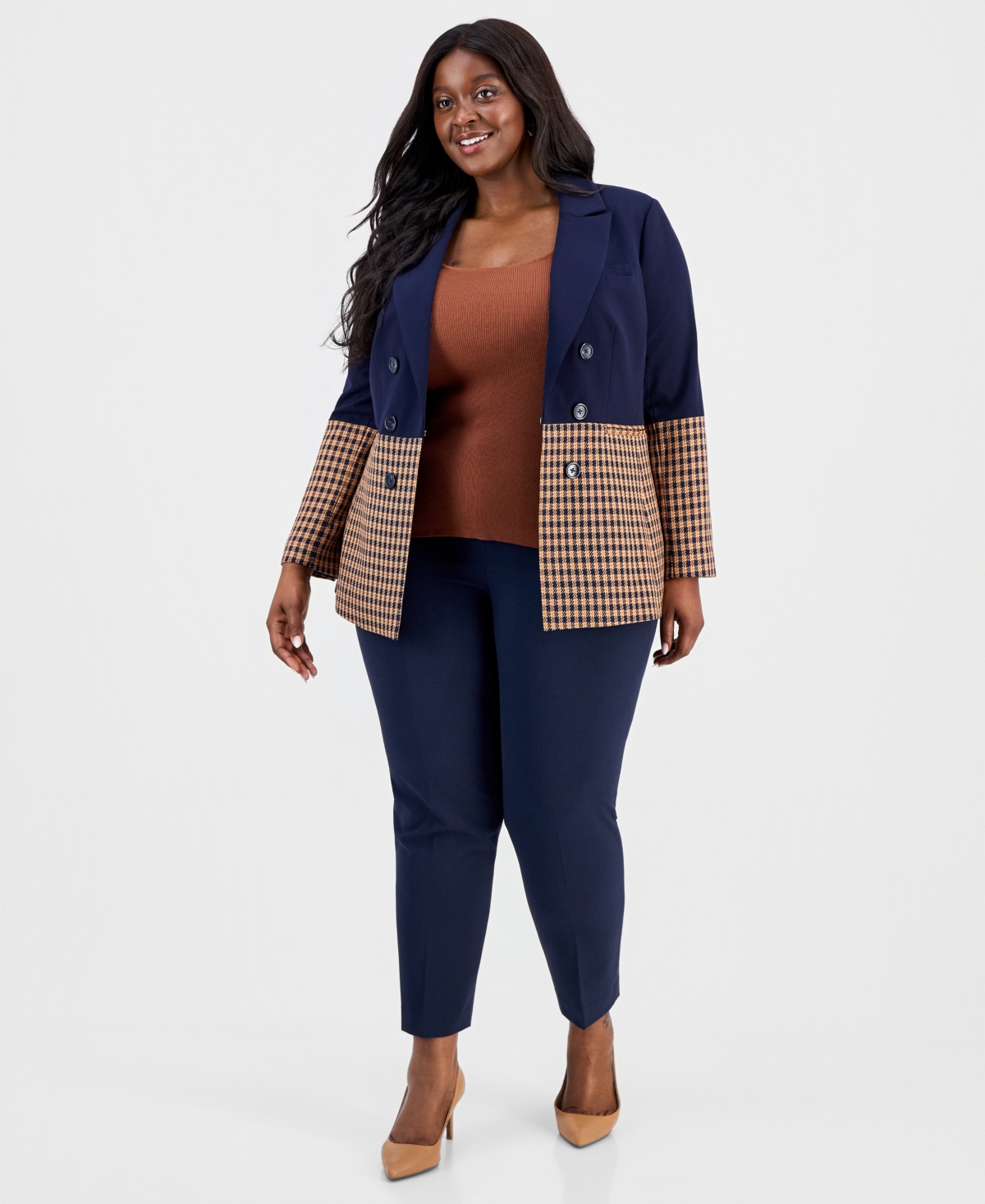 Tahari Asl Plus Colorblocked Peak-Lapel Blazer