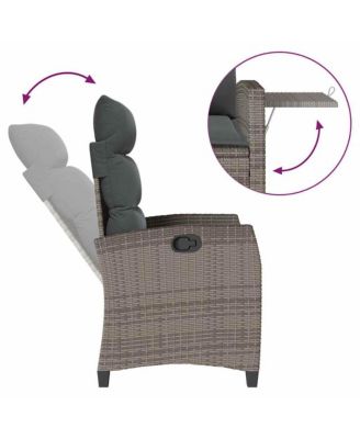 Reclining Garden Chair Grey PE rattan Medium Height-Adjustable