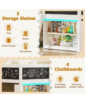 Low Loft Bed Twin Size Wooden Bed Frame Kid's Cabin Bed w/ Bookcases