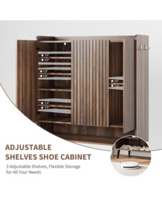 Shoe Cabinet，Large Shoe Cabinet with 3 Doors,Adjustable Shelves, Shoe Organizer with Doors for Hallway, Entryway, Living Room,Nut-Brown
