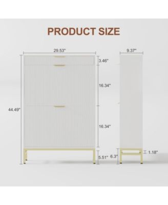 Fluted shoe cabinet with 2 flip drawers, 1 drawer, and a hook. Modern farmhouse style with metal legs. Perfect for narrow entryways,White