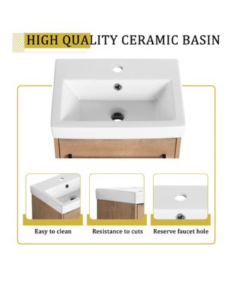 Floating Wall Mounted Bathroom Vanity with Ceramic Sink SoftClose Cabinet Door For Small Bathroom