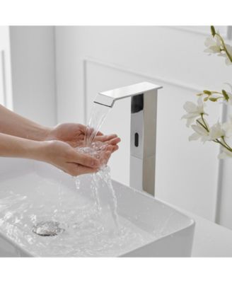 Automatic Sensor Touchless Vessel Sink Faucet Polished Chrome Single Hole Bathroom Faucet with Pop Up Drain