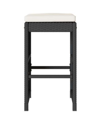 Garden Bar Stool Set of 2 Black Poly Rattan, Powder-Coated Steel