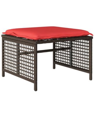 4 Piece Patio Sofa Set with Cushions Brown Poly Rattan Glass