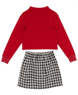 Girls' 7-12 Embellished Sweater and Plaid Skort, 2-Piece Set