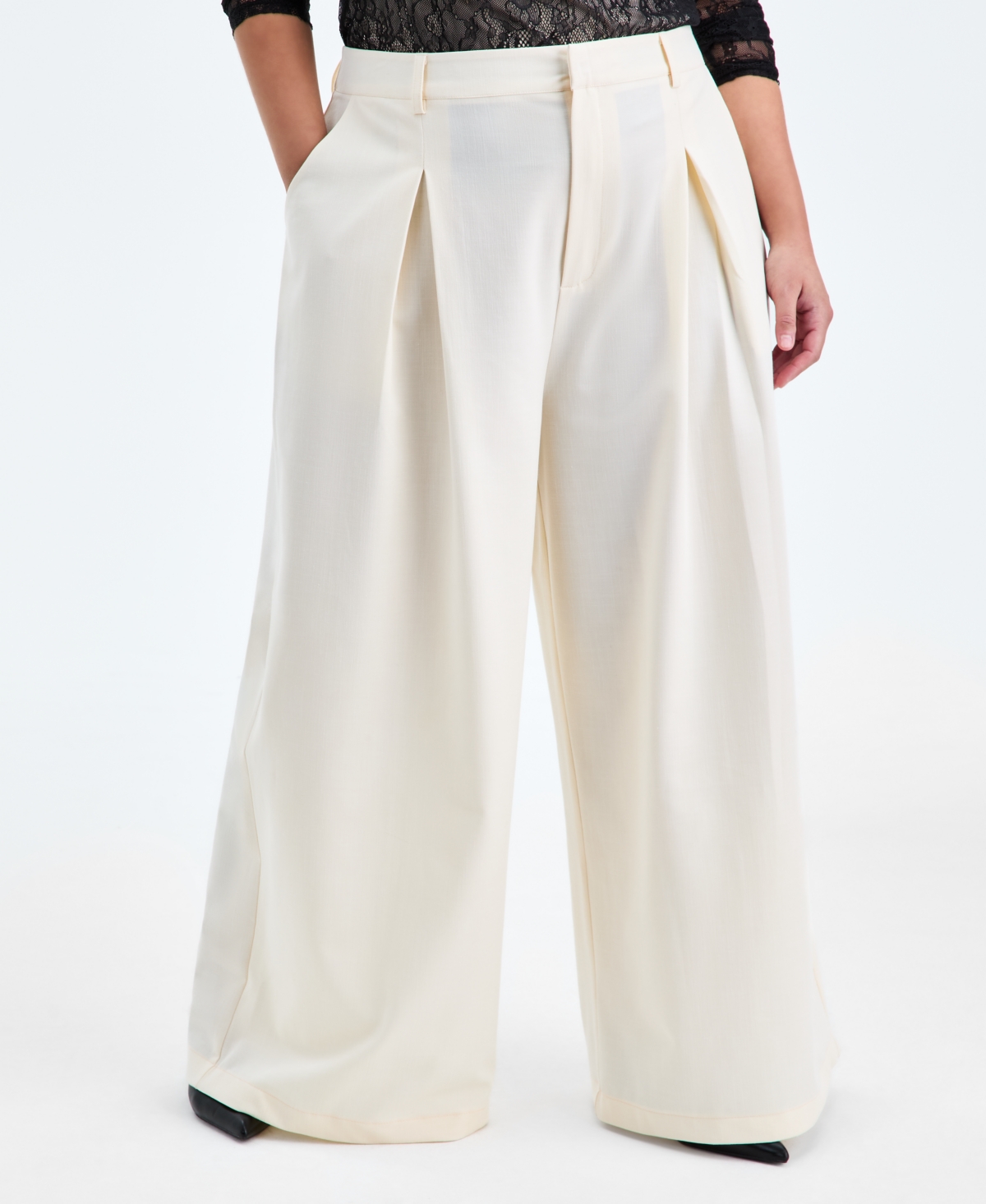 Bar Iii Trendy Plus Size Casual Pleated Wide-leg Pants, Macy's Exclusive In Neutral
