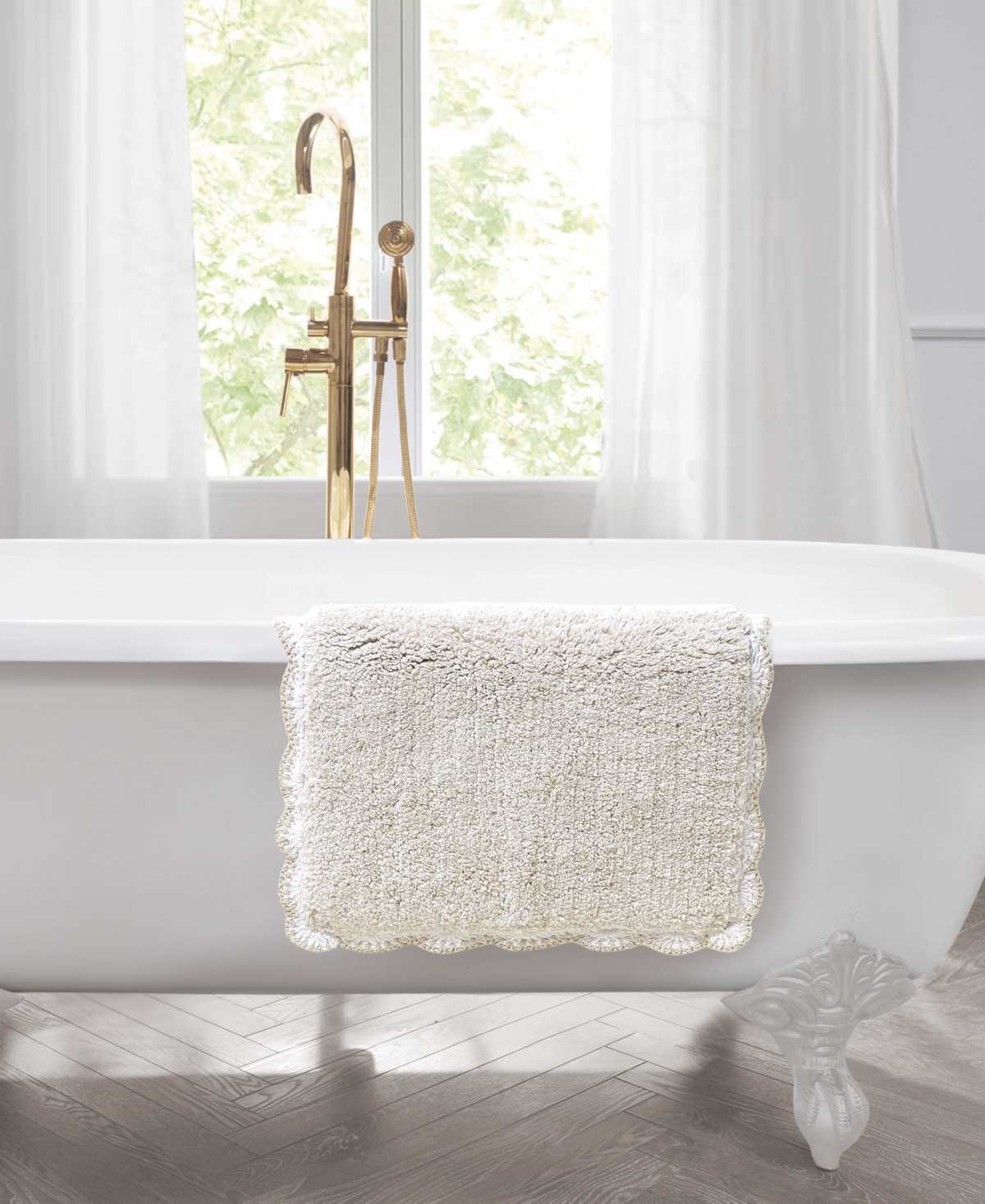 Laura Ashley Heathered Crochet Border Cotton Bath Rug, 17" X 24" In White