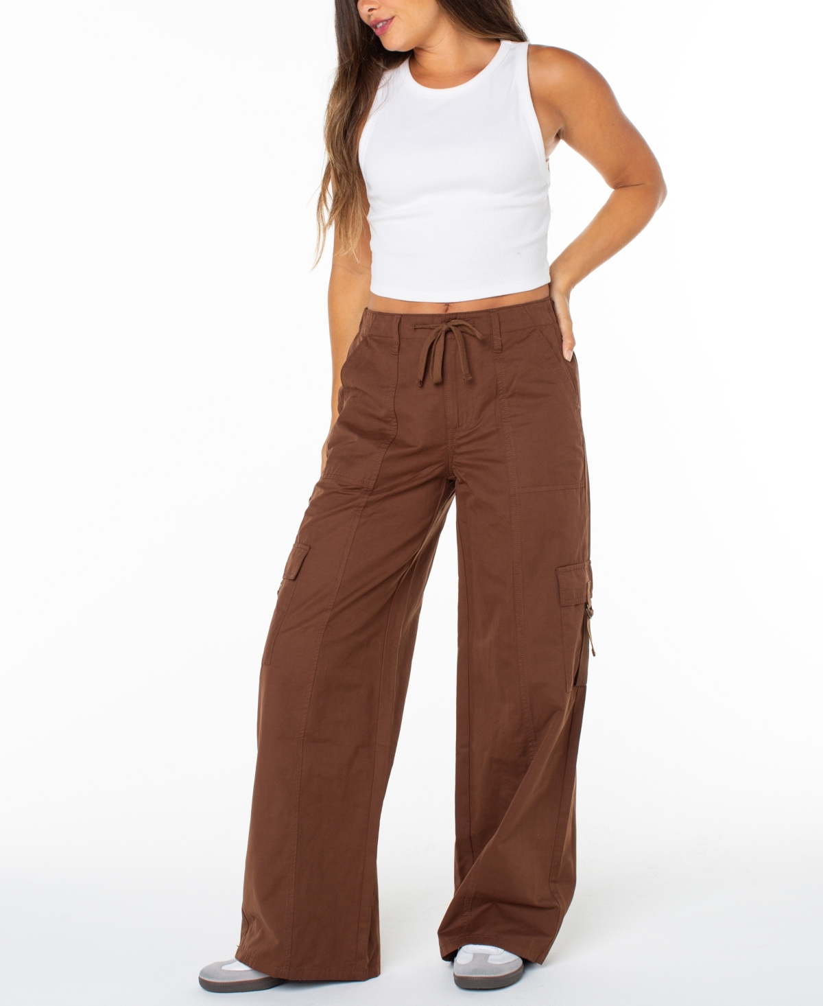 Celebrity Pink Juniors' Drawstring Cargo Utility Pants In Brown