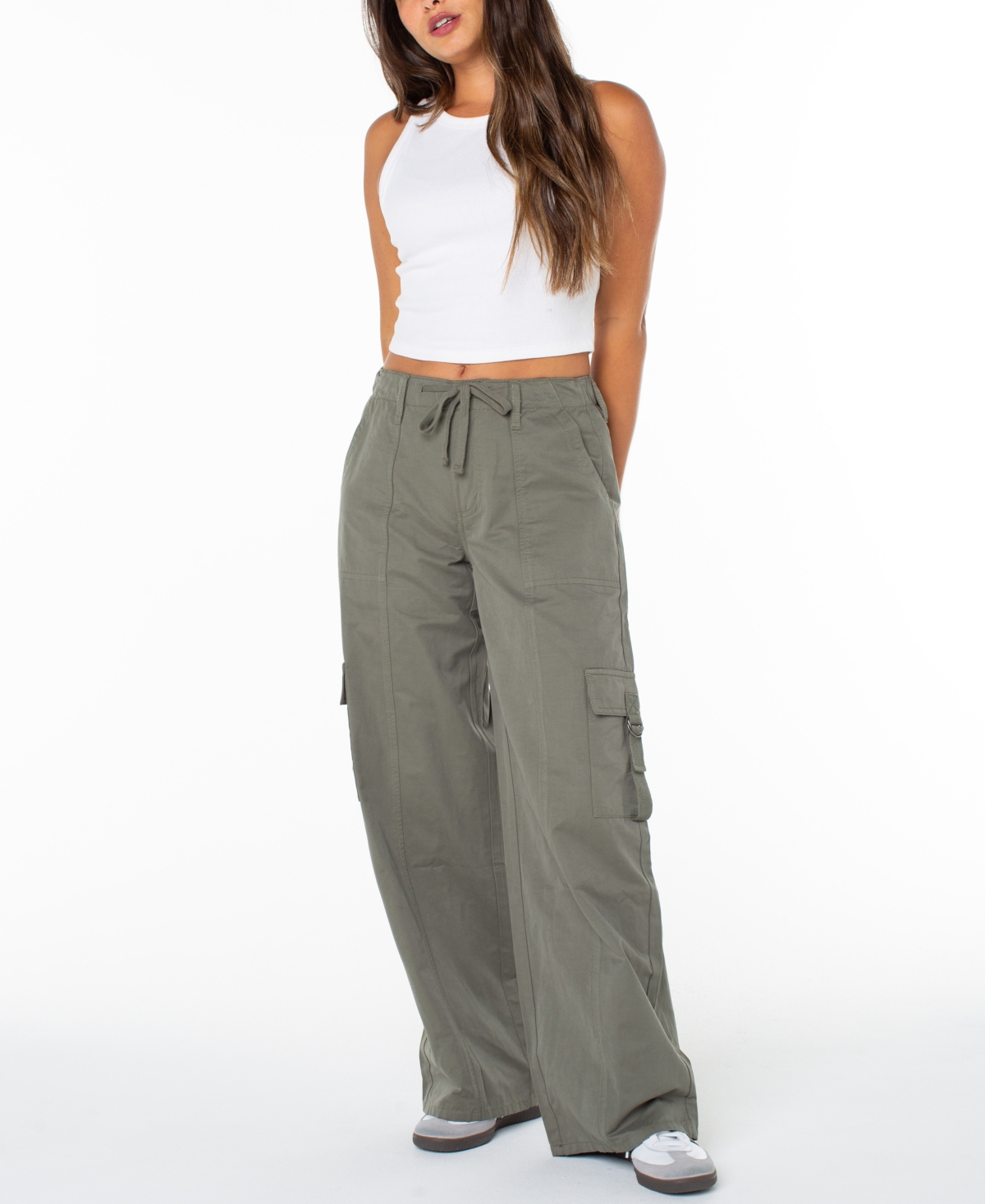 Celebrity Pink Juniors' Drawstring Cargo Utility Pants In Gray