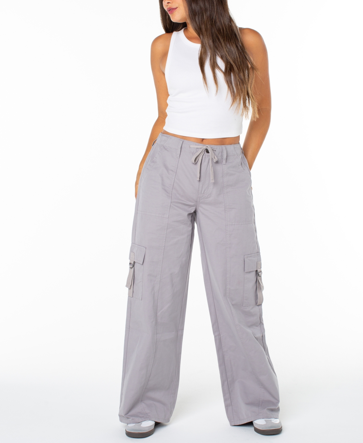 Celebrity Pink Juniors' Drawstring Cargo Utility Pants In Gray
