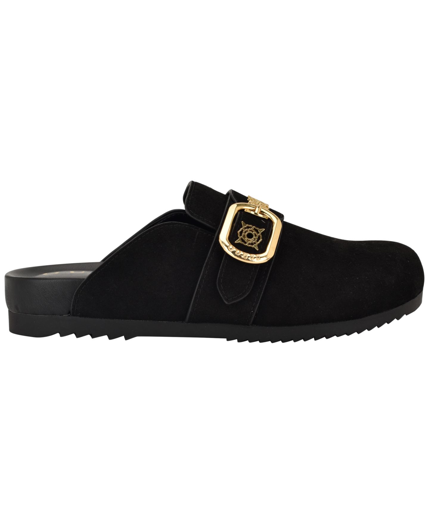 Женские сабо GUESS Galavanta Buckle Slip-On Flat, цвет: Чёрный замшевый — фото 2