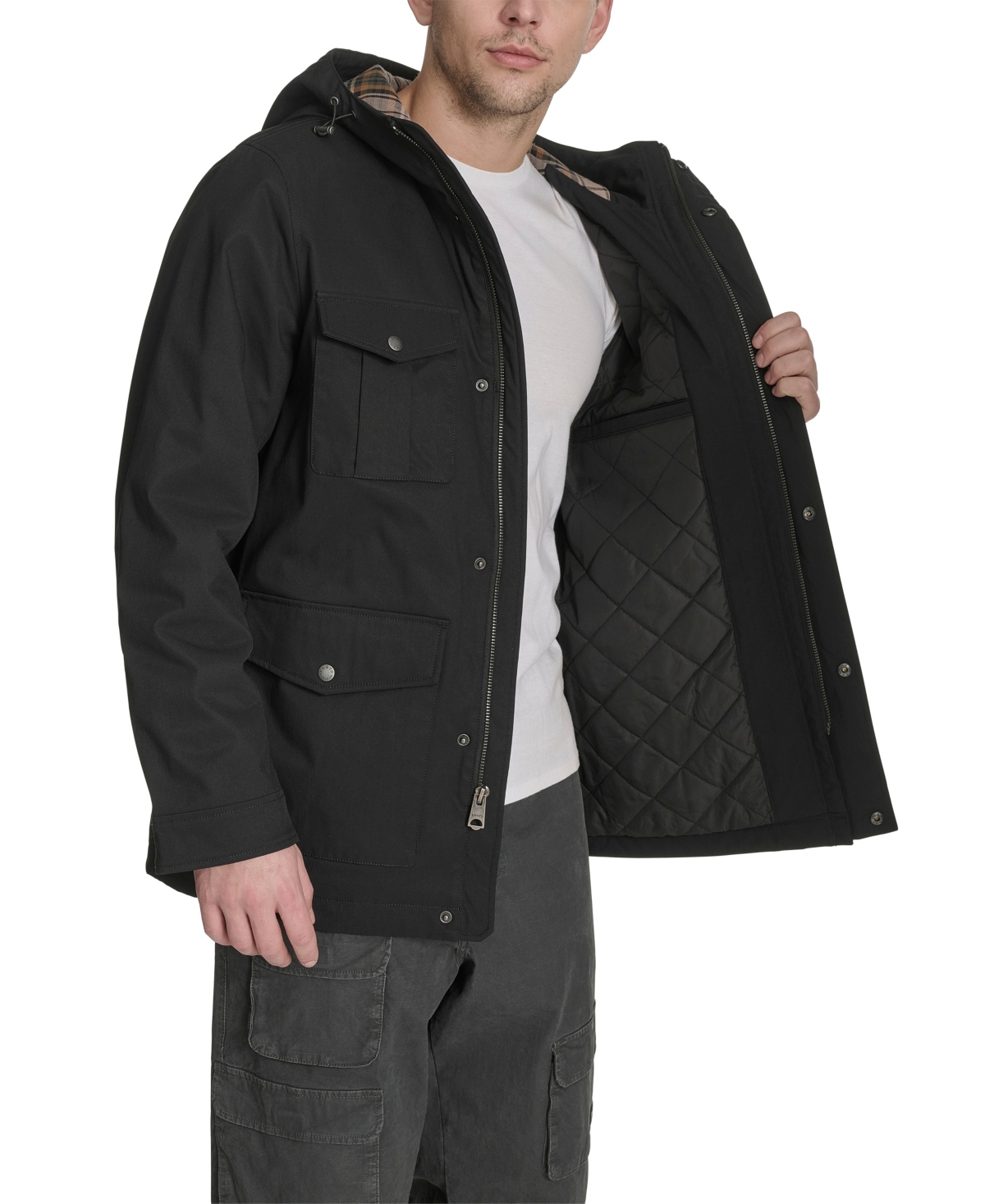 Levi's Men's Field Parka With Plaid Lining Jacket In Black