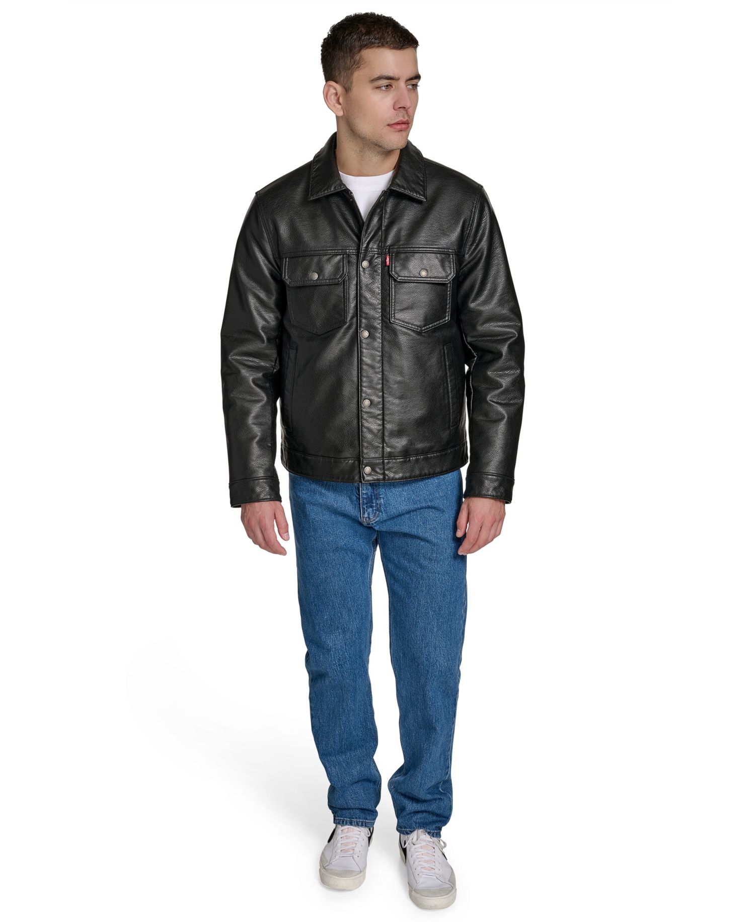 Men's Faux Leather Trucker Jacket