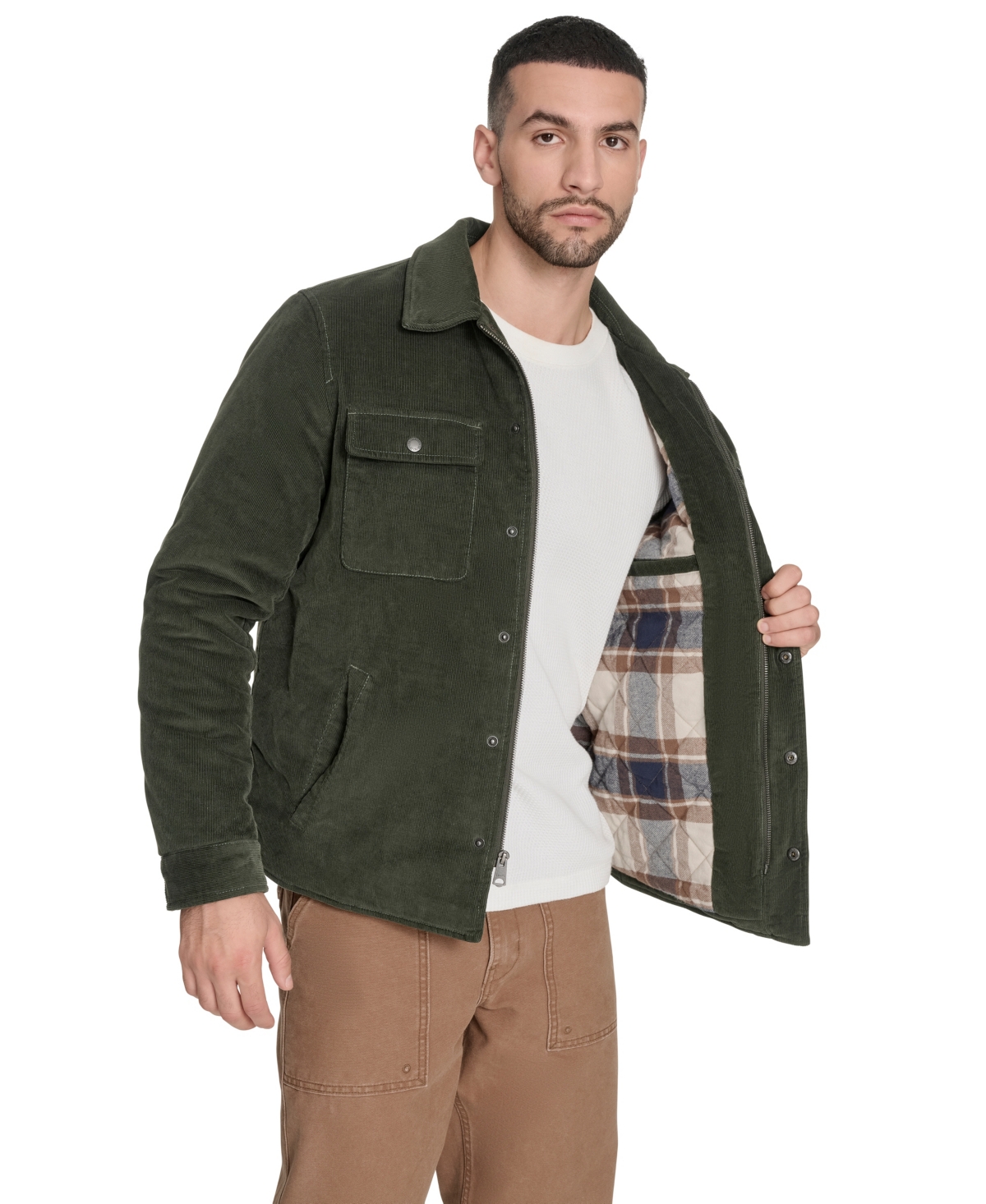Levi's Men's Corduroy Plaid Lining Shirt Jacket In Green