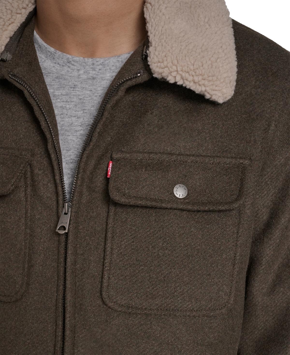 Levi's Men's Wool Blend Depot Sherpa Collar Jacket In Green