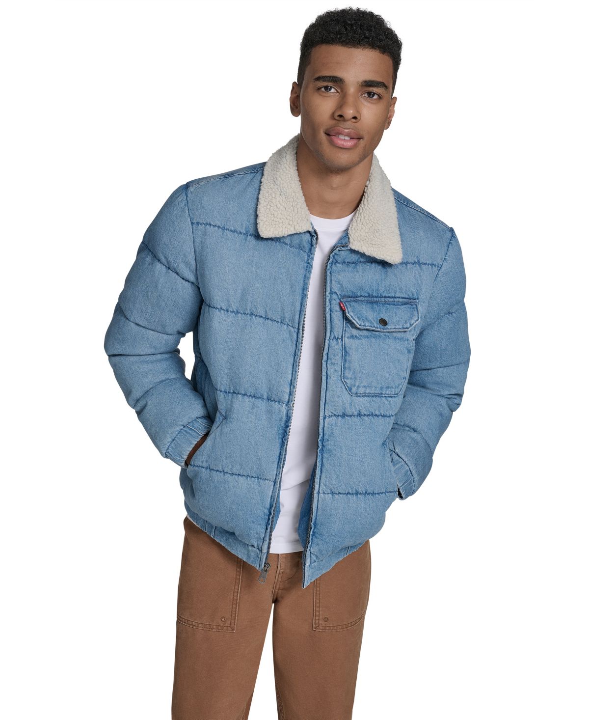 Мужская джинсовая стеганая куртка с воротником Шерпа