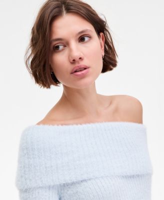 Juniors' Marilyn Off-the-Shoulder Lurex Sweater