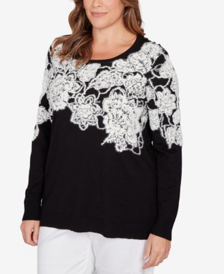 Plus Size Floral Placement Eyelash Sweater