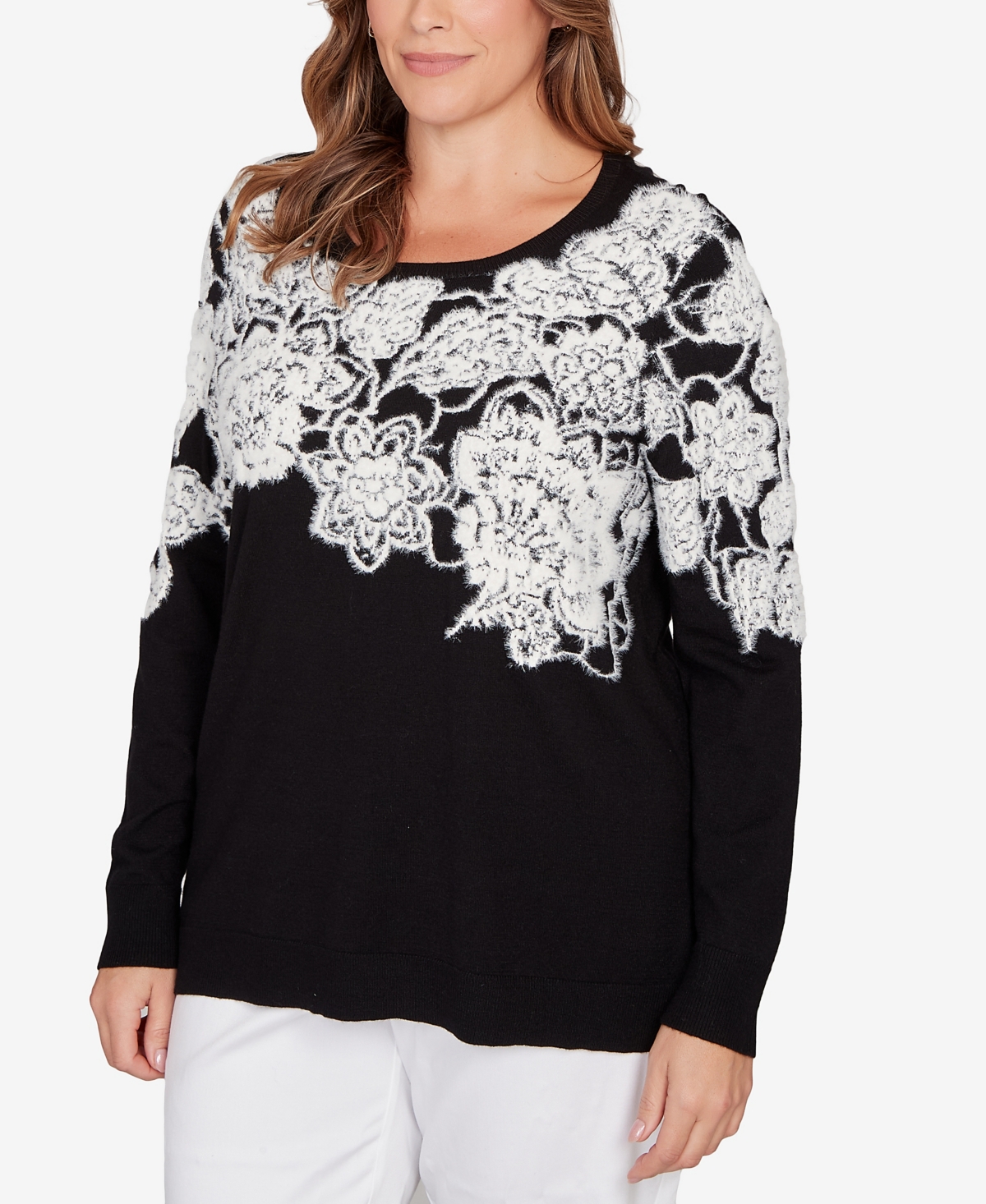 Ruby Rd. Plus Floral Placement Eyelash Sweater