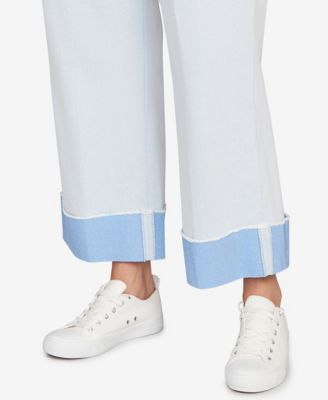 Plus Size Cuffed Pull-On Faux Fly Pants