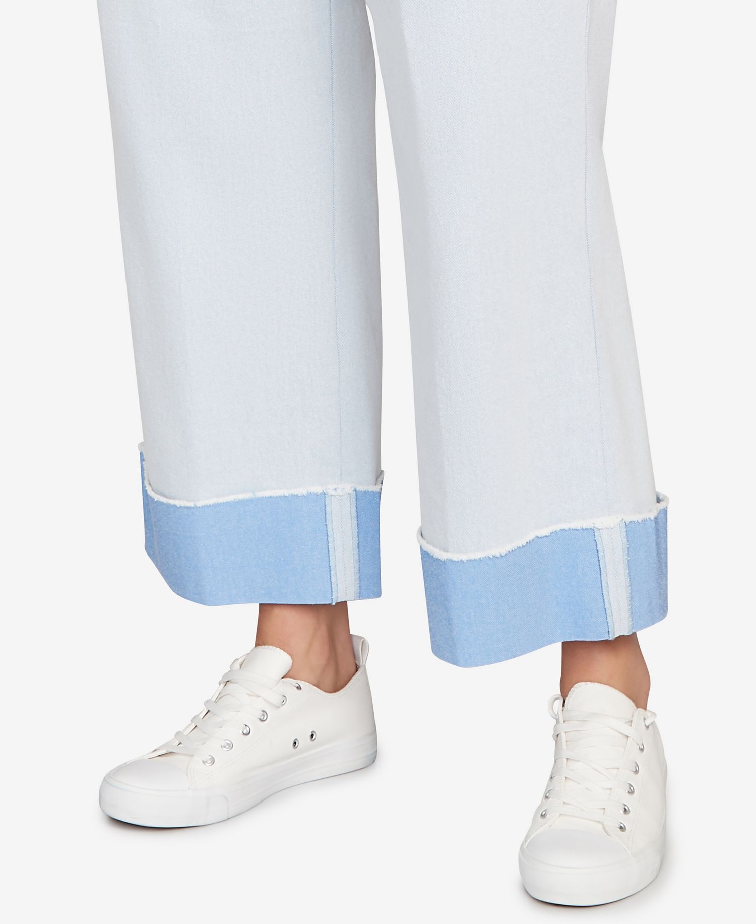 Plus Size Cuffed Pull-On Faux Fly Pants
