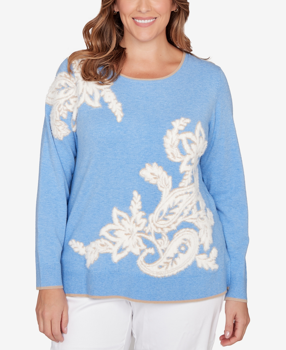 Ruby Rd. Plus Floral Paisley Eyelash Jacquard Sweater