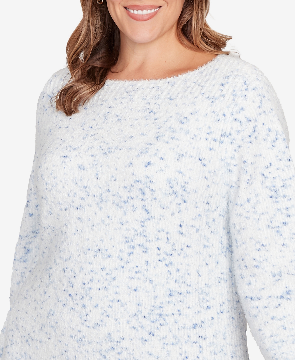 Ruby Rd. Plus Size Speckled Chenille Eyelash Sweater In White