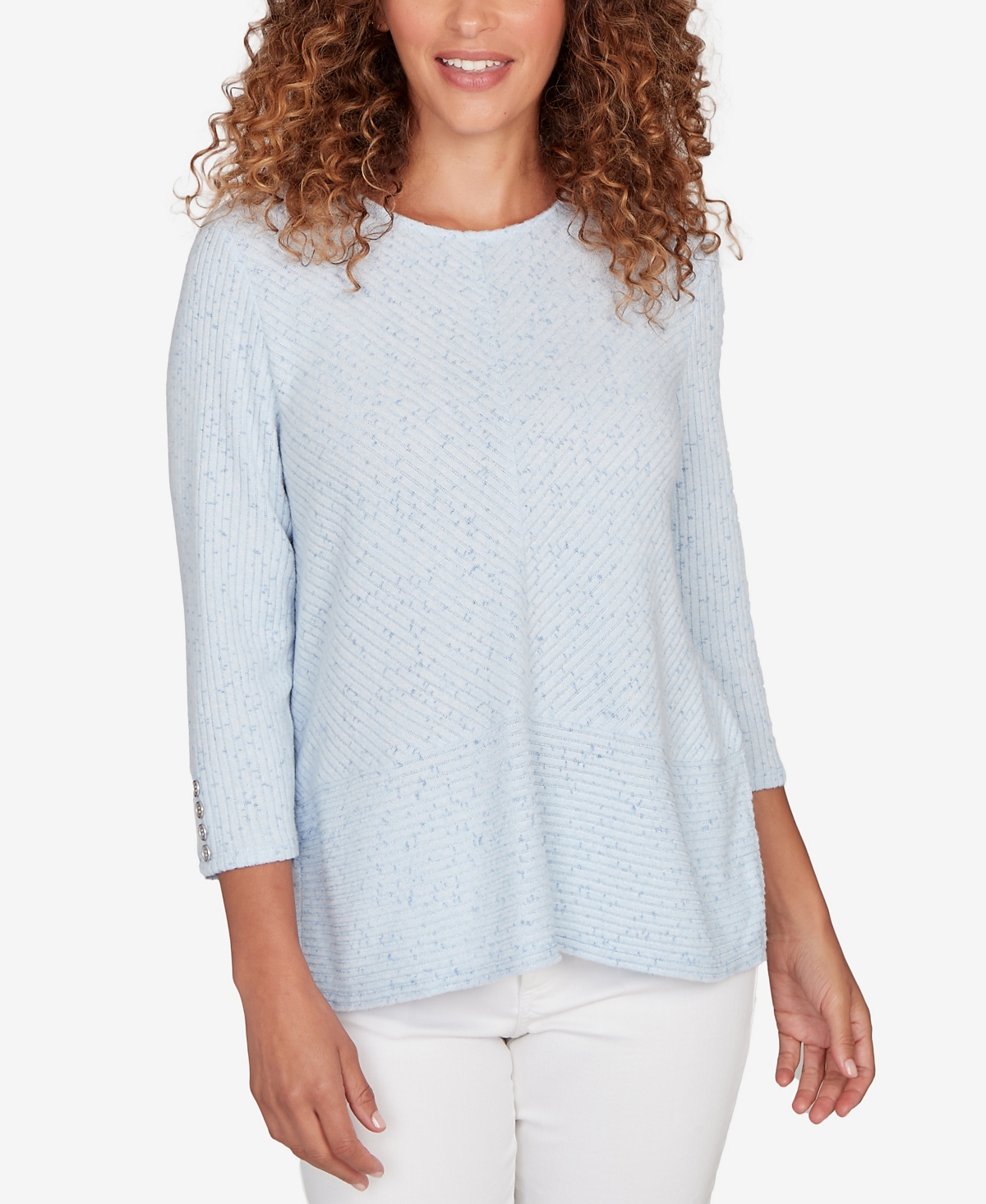 Ruby Rd. Plus Size Speckled Heather Rib Knit Top In Blue