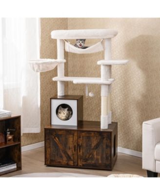 59 inch Cat Tree w/ Litter Box Enclosure w/ Hidden Washroom Scratching Posts