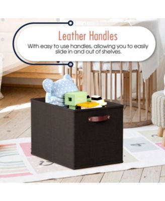 6 Pack Linen Fabric Kallax Storage Cube Bin with Faux Leather Handles