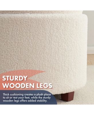 Lawrence Round Boucle White Storage Ottoman with Table Top Lid