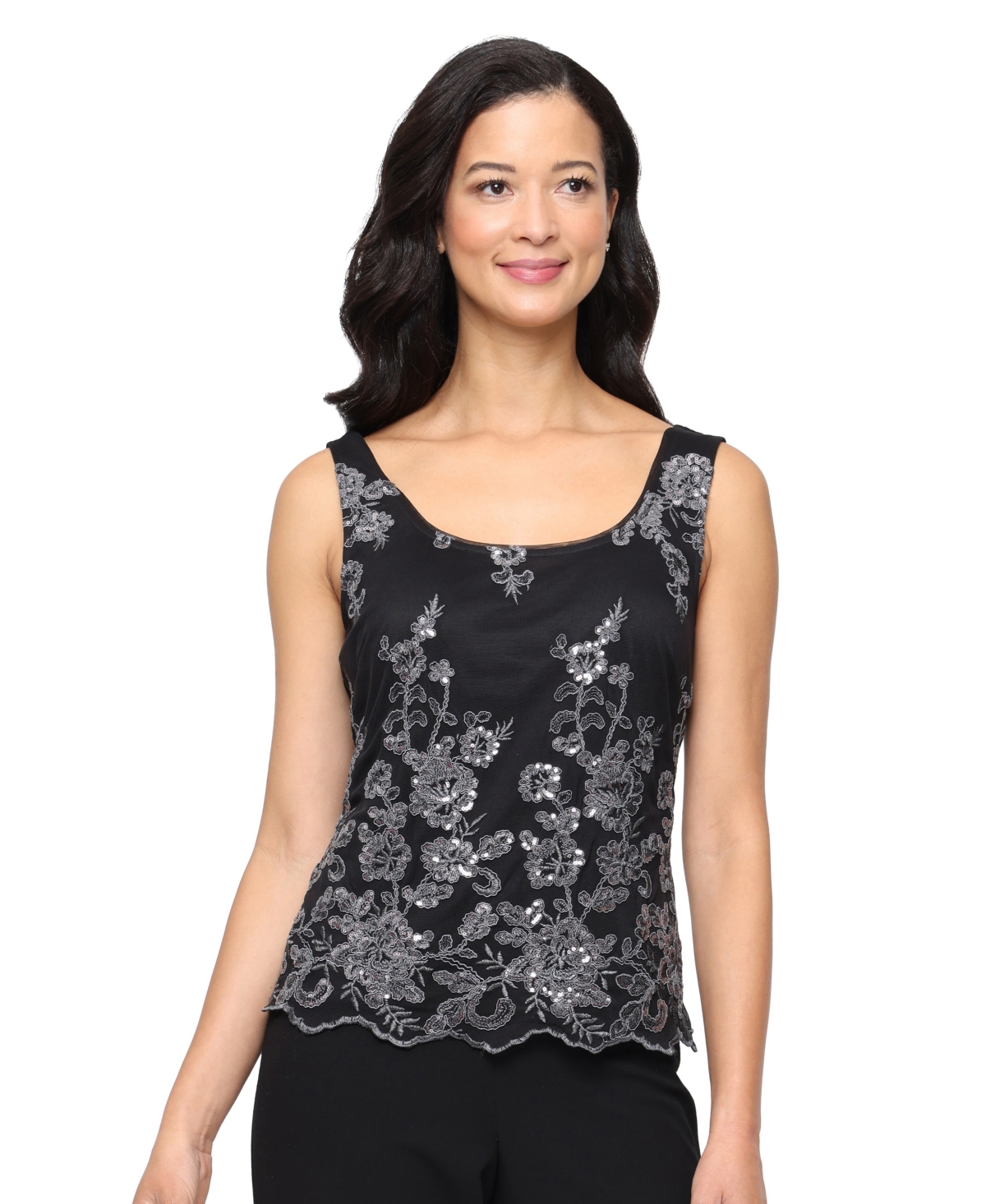Alex Evenings Women's Embroidered Tank And 3/4-sleeve Open Jacket Twinset In Black