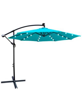 10 Ft Solar LED Patio Umbrella with Crank Tilt and Cross Base