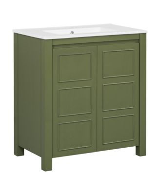 30" Solid Wood & MDF Bathroom Vanity with Ceramic Sink, Soft-Close Doors & Adjustable Shelf Storage Cabinet