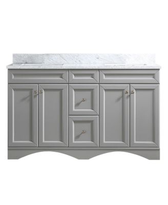60-Inch Solid Wood Bathroom Vanity with Marble Top and Ceramic Basin