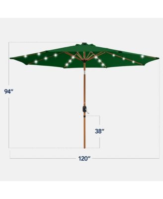 10ft Solar LED Lighted Outdoor Woodgrain Pattern Steel Market Patio Umbrella