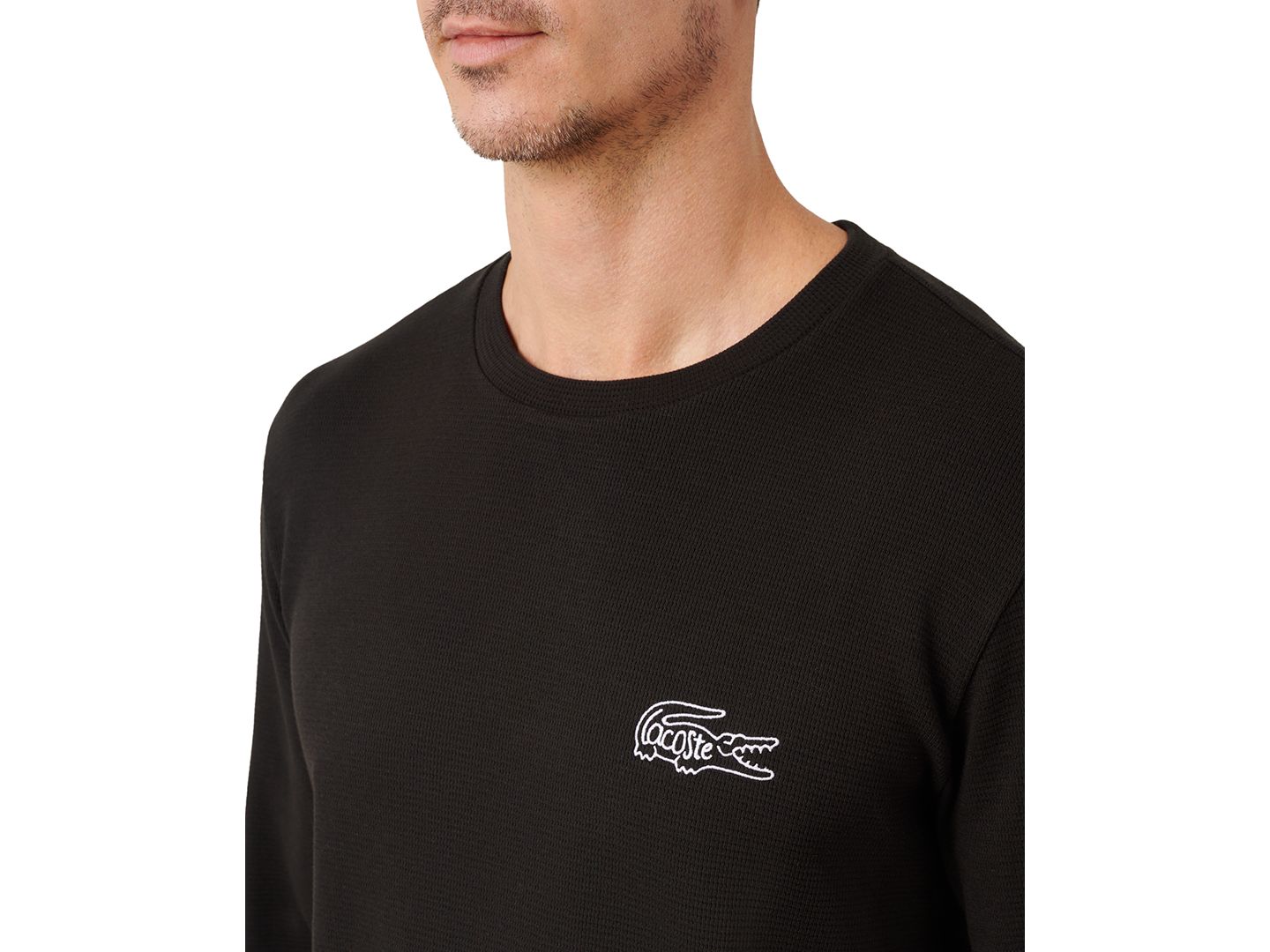 Мужская рубашка Lacoste Exclusive Crocodile Waffle-Knit Thermal, цвет: Чёрный — фото 2