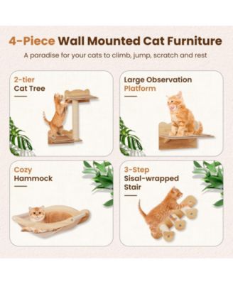 Cat Wall Shelves w/ Hammock 2-step Cat Tree Perch Non-slip Carpet Mat for Indoor