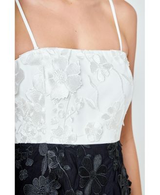 Women's Floral Colorblock Applique Midi Dress