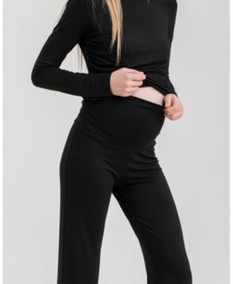 Maternity Travis Trousers with Ruched Waist and Flared Fit