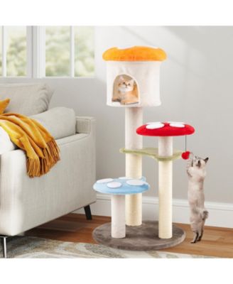 Cute Mushroom Cat Tree 48'' Tall Cat Tower w/ Sisal Scratching Posts Top Condo