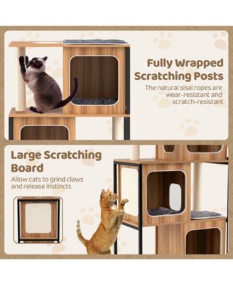 Modern Cat Tree for Indoor Kittens Cat Tower House w/ Metal Frame Large Platform